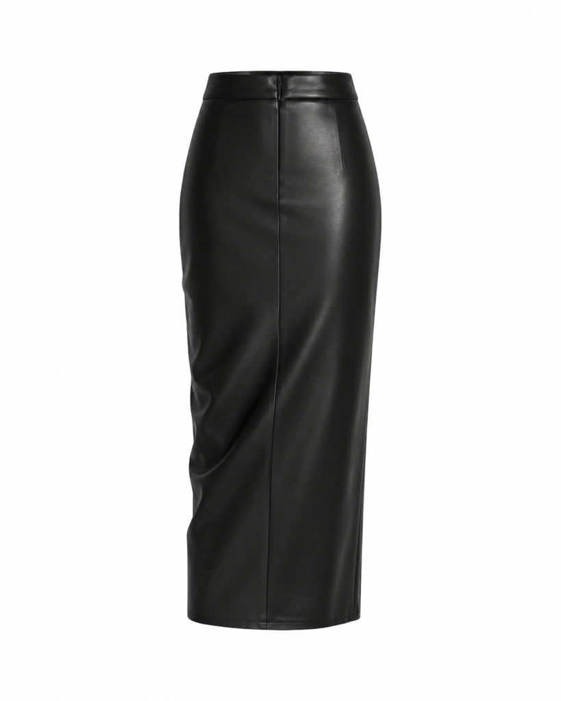 Black Faux Leather Midi Skirt