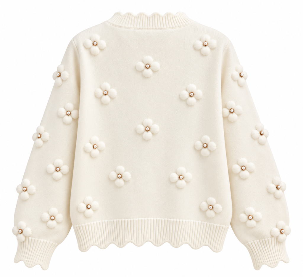 Pearl Floral Beaded Knit Cardigan – Ivory