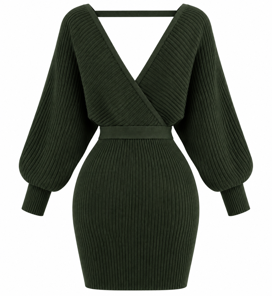Soft Elegant Wrap Sweater Dress