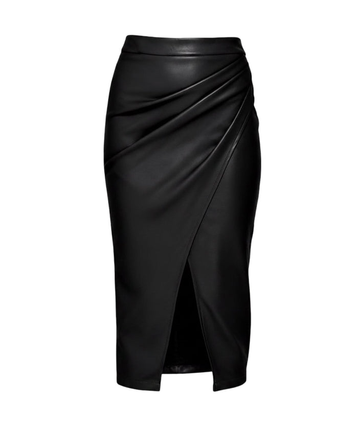 Black Faux Leather Midi Skirt