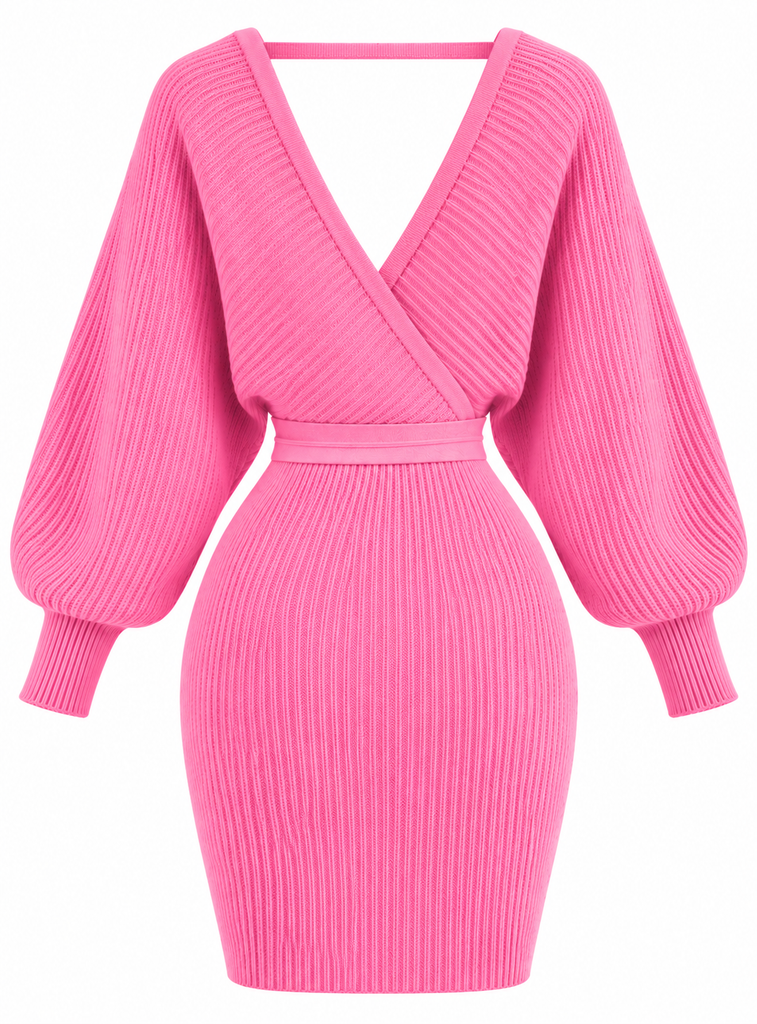 Soft Elegant Wrap Sweater Dress
