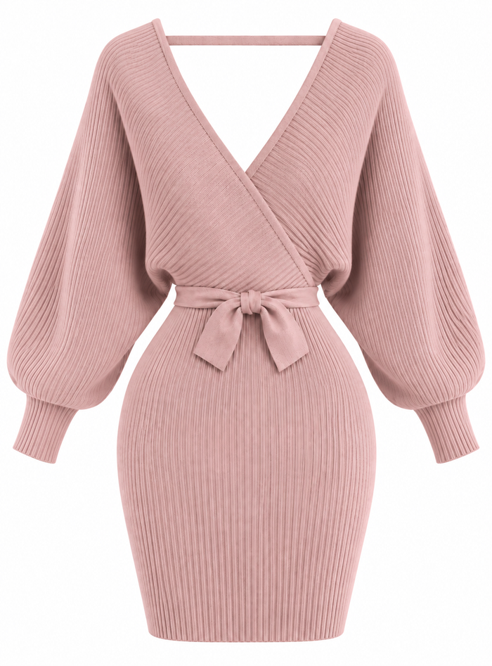 Soft Elegant Wrap Sweater Dress Dusty Rose
