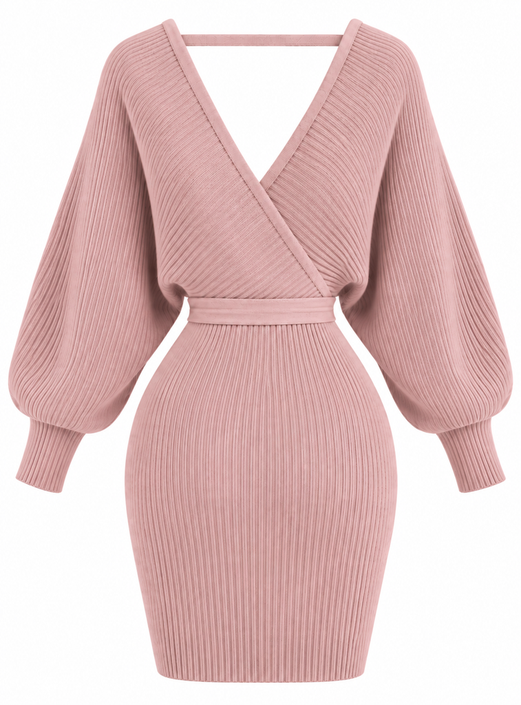 Soft Elegant Wrap Sweater Dress Dusty Rose