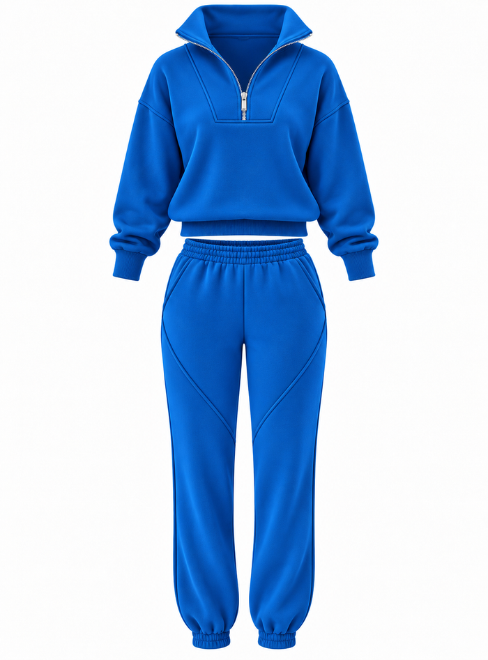 Stand Collar Zip-Up Lounge Set Electric Blue