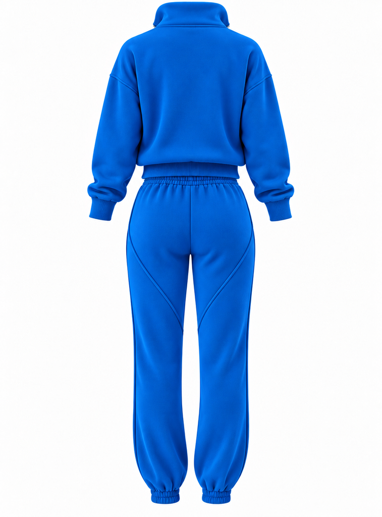 Stand Collar Zip-Up Lounge Set Electric Blue