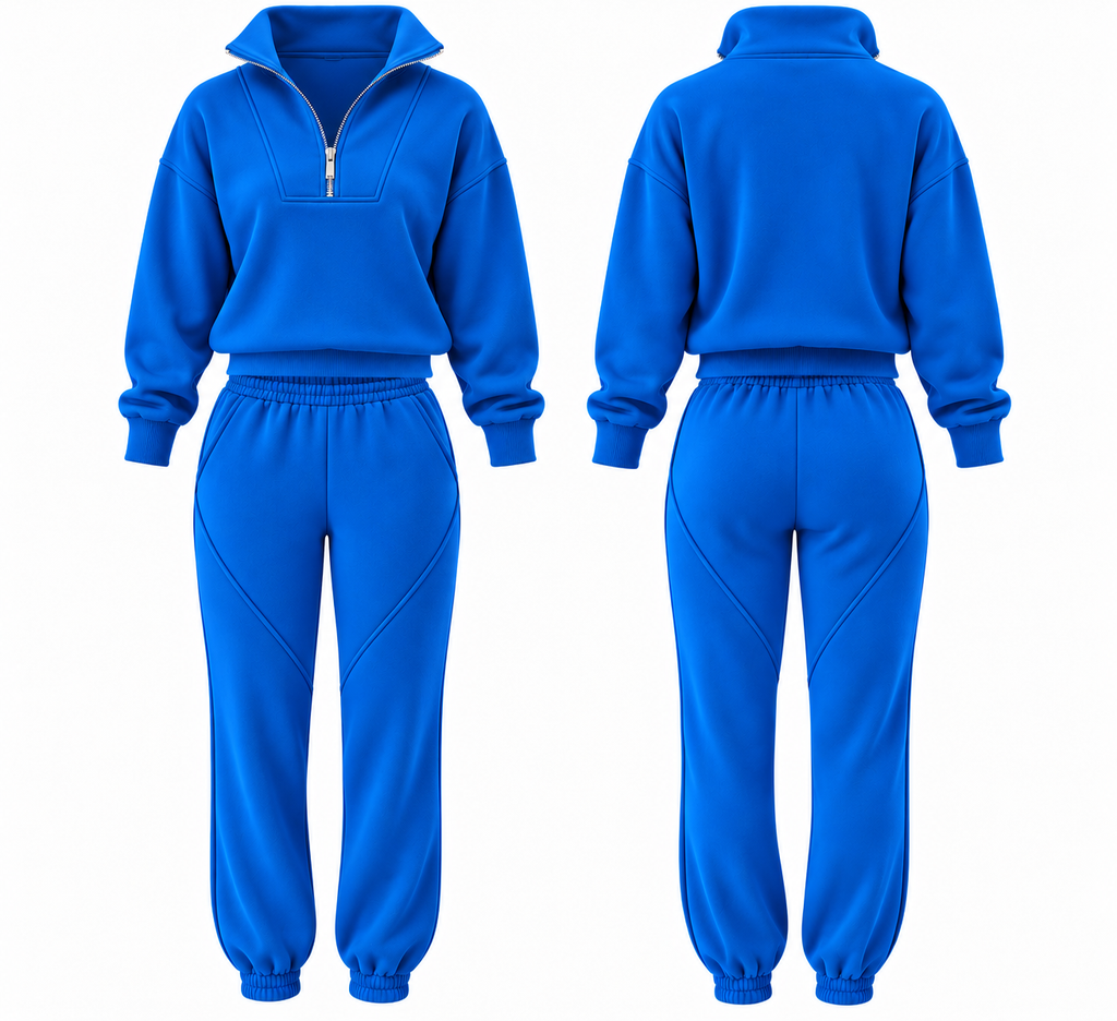 Stand Collar Zip-Up Lounge Set Electric Blue