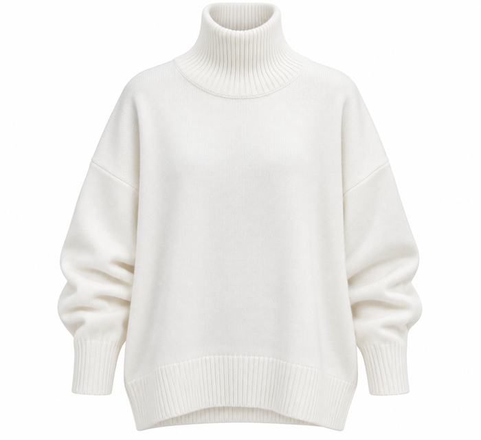 High-Neck Ribbed Sweater – Ivory