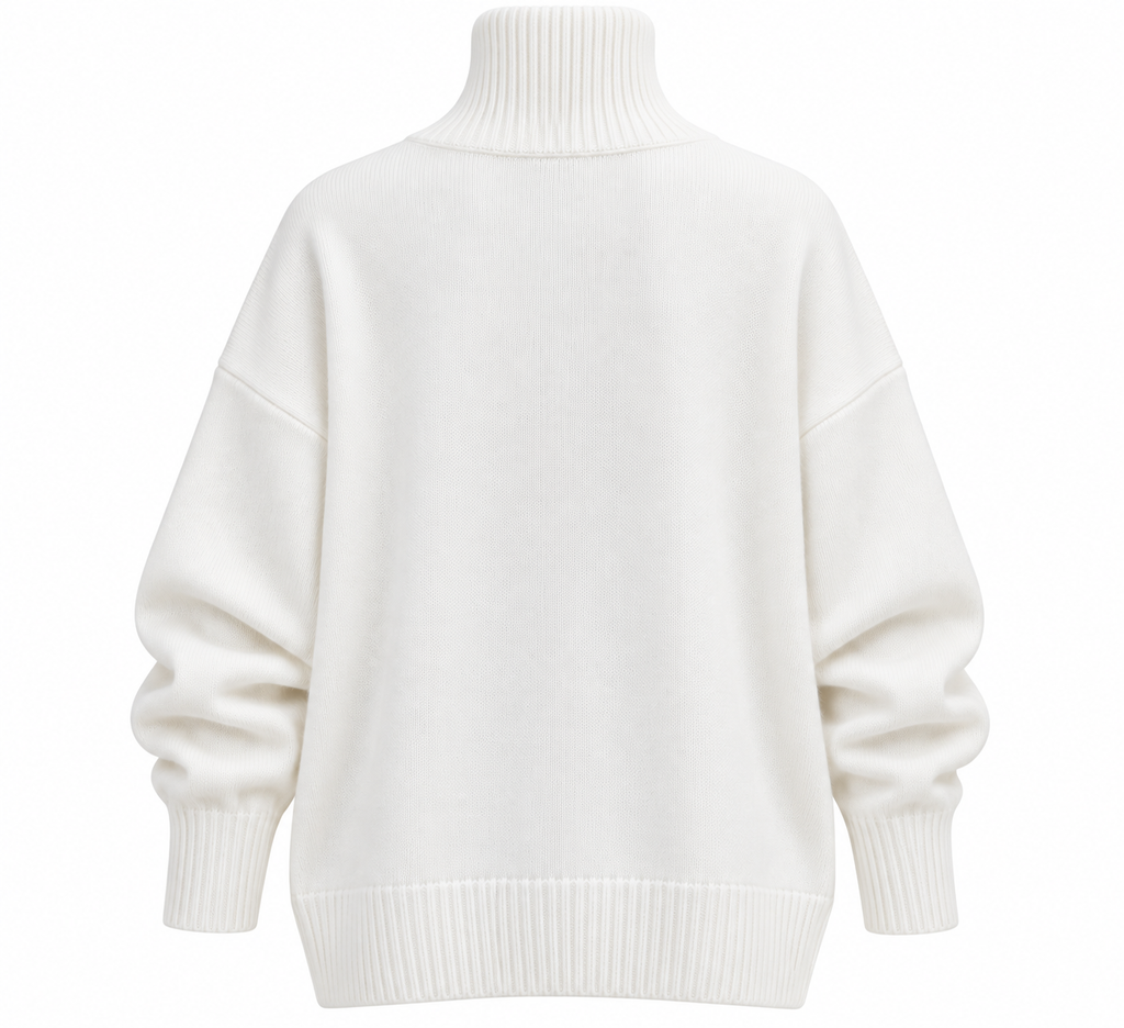 High-Neck Ribbed Sweater – Ivory