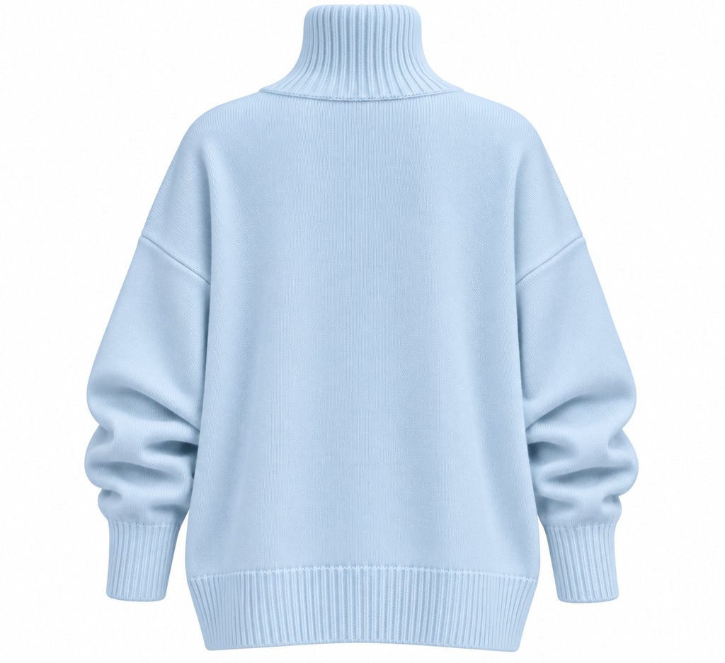 High-Neck Ribbed Sweater – Light Blue