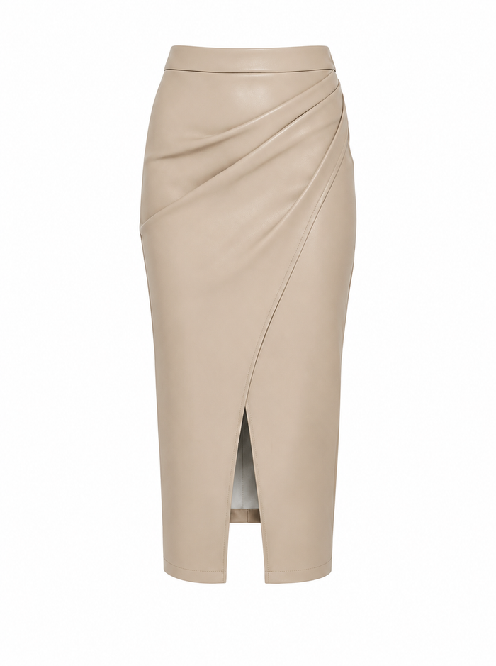 Cream Faux Leather Midi Skirt
