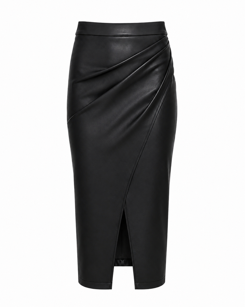 Black Faux Leather Midi Skirt