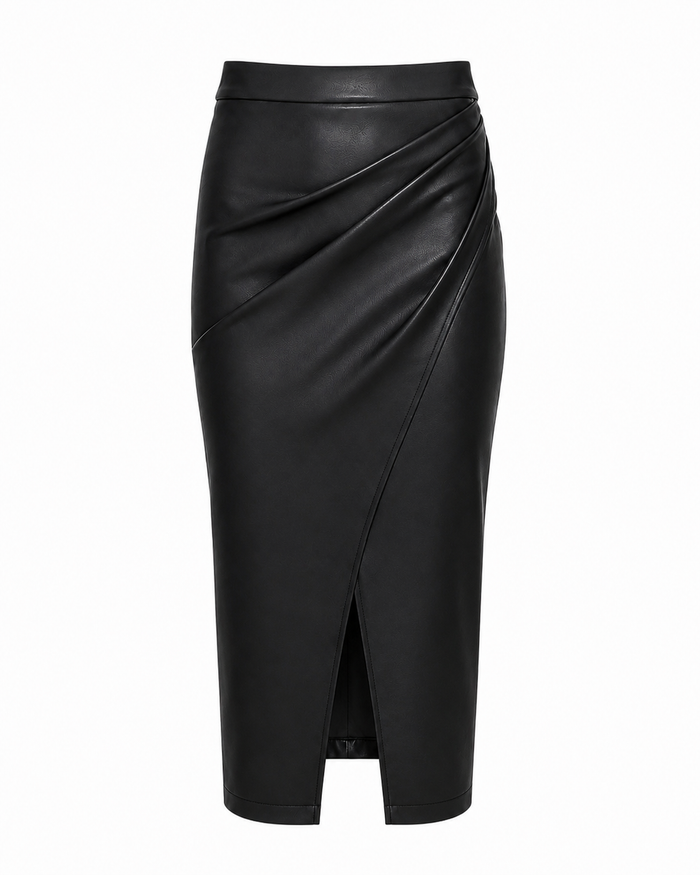 Black Faux Leather Midi Skirt